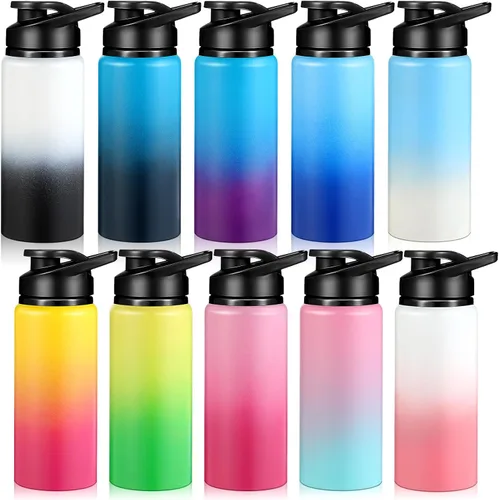 Vista 13 de Mimorou 10 Piezas botellas de agua reutilizables de aluminio de 13.5 onzas, a granel, multicolor, para deportes al aire libre, viajes, gimnasio Negro