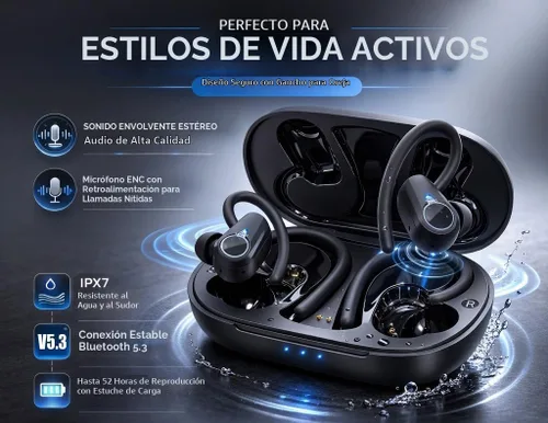 Vista 4 de Auriculares inalámbricos,Auriculares deportivos Bluetooth 5.3,HiFi