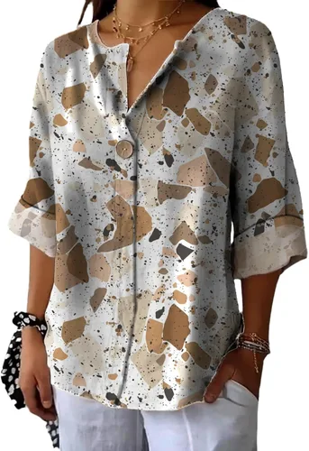 Vista 12 de domirica Camisas de manga corta con cuello en V para mujer, blusas elegantes con estampado floral y ajuste holgado, blusas básicas y cómodas