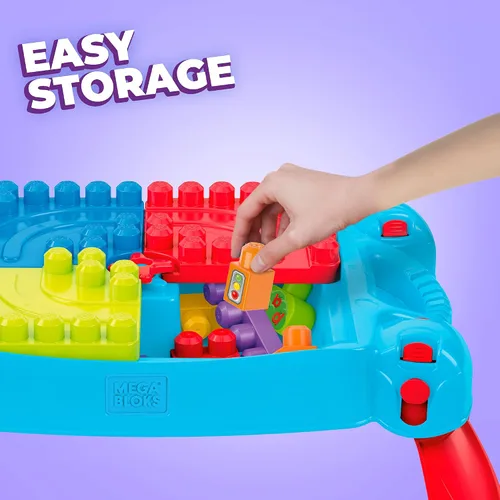 Vista 6 de Mega BLOKS First Builders - Bolsa de construcción grande rosa + mesa Build 'n Learn, paquete de juego de construcción, 110 piezas, juguetes