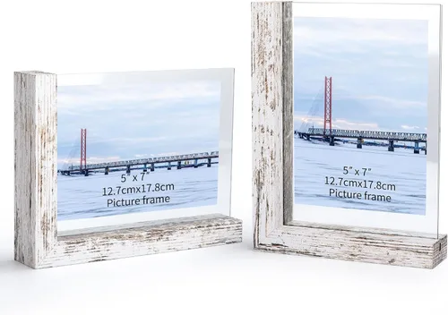 Vista 11 de Lavezee Paquete de 2 marcos de fotos de 4 x 6 pulgadas, hechos de base de madera negra en forma de L con vidrio, imágenes de fotos de doble cara