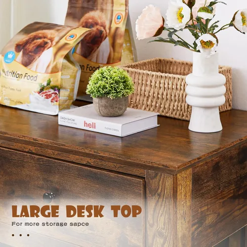 Vista 5 de LEMBERI Mueble de jaula para perros grande de 44 pulgadas, mesa auxiliar de madera para perros con cajones de almacenamiento, jaula decorativa