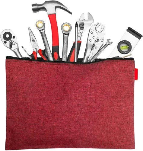 Vista 4 de Paquete de 5 bolsas de herramientas de lona con cremallera, 13.3 x 9.4 pulgadas, 14 onzas, resistente, impermeable, multiusos, para organizar