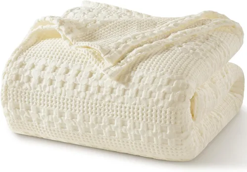 Vista 11 de PHF Manta ligera de punto gofre 100% algodón para cama, King, color blanco 02 Blanco
