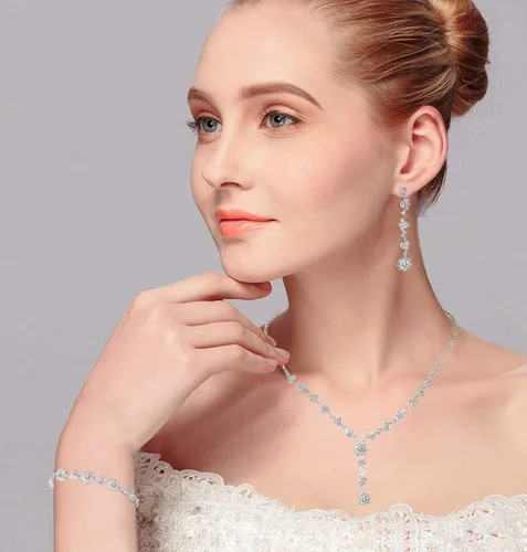 Vista 7 de UDYLGOON UDORA - Juego de collar y aretes de cristales para novia, damas de honor