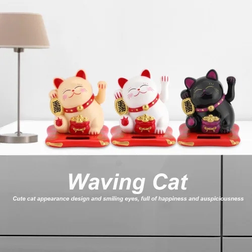 Vista 8 de Agatige Gato de la suerte alimentado por energía solar, brazo agitador chino de la suerte, adorno de gato de la suerte Feng Shui, decoración de gato