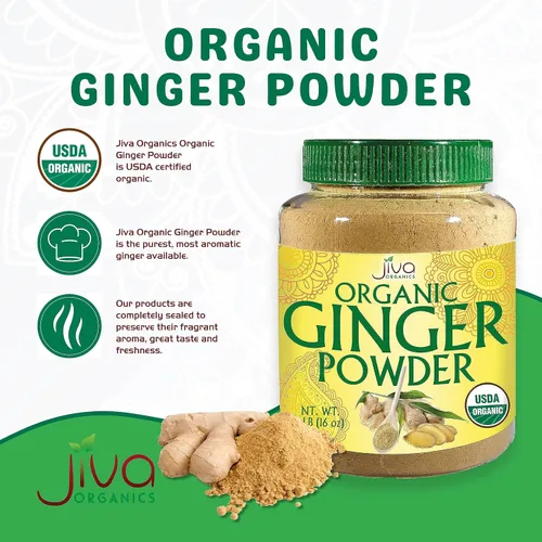 Vista 3 de Jiva Organics Polvo de Raíz de Jengibre Orgánico Frasco de 1 LB - Sin Gluten, Sin OMG - para Cocinar, Hornear, Té y Más - Jengibre Molido Seco a