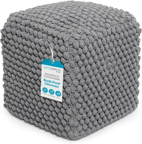 Vista 9 de BIRDROCK HOME - Taburete de puf redondo con diseño otomano – Puf de punto – Cuerda trenzada de algodón – Ideal para la sala de estar, dormitorio