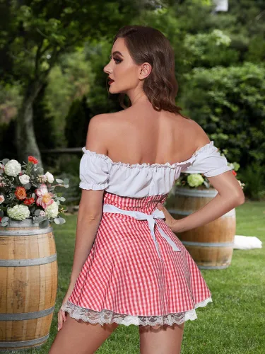 Vista 2 de JMwapar Disfraces de Oktoberfest para mujer, disfraces sexys de Halloween, cosplay, disfraz de sirvienta para cerveza alemana, vestido de Oktoberfest