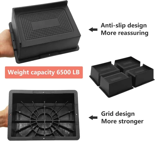 Vista 4 de Paquete de 4 elevadores de cama de 3 pulgadas, elevadores de muebles extra grandes de alta resistencia, elevadores de cama extra anchos para sofá