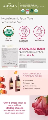 Vista 5 de Tóner rosa orgánico certificado por USDA, tóner facial hidratante y calmante por USDA, aceite de rosa, cuidado diario de la piel, inspirado