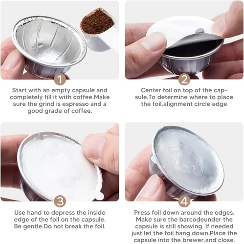 Vista 3 de Cápsulas de café reutilizables V-ertuo recargables con papel de aluminio espresso para máquinas de café N-espreso V ertuo GCA1 y De 'L onghi ENV135S