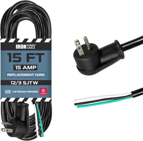 Vista 27 de Iron Forge Cable Cable de alimentación de calibre 12 de 3 pies, 15 amperios negro resistente, cable SJT de 3 clavijas de 12/3 clavijas con extremo