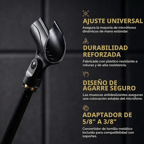 Vista 5 de Soporte universal para clip de micrófono, viene con adaptador de tornillo macho de 5/8 pulgadas a hembra de 3/8 pulgadas adecuado para micrófonos