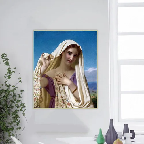 Vista 5 de Chica joven en un velo" por Hugues Merle impresión en lienzo, Cuadrode arte de pared para la decoración del hogar de la sala de estar 131.2x157.5