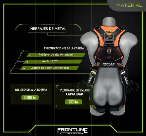 Vista 3 de FRONTLINE FALL PROTECTION 105CFTB - Arnés estilo peto Combat™ con argollas laterales frontales en D y correas de suspensión contra traumatismos