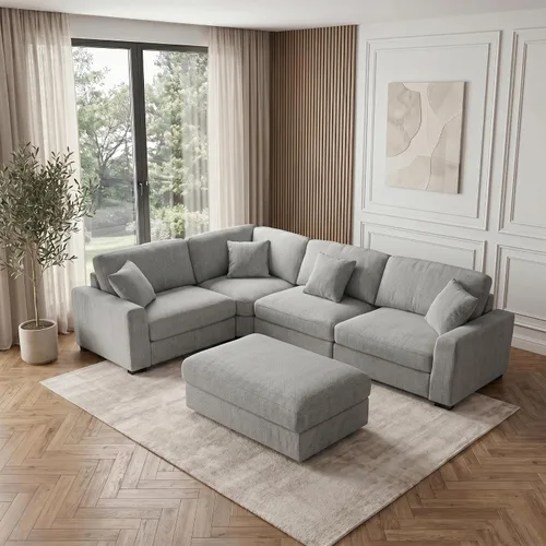 Vista 9 de Sofá modular Cloud de 212 pulgadas con tumbona grande, profundo y cómodo, sofás seccionales en forma de L de gran tamaño para sala de estar, Blanco