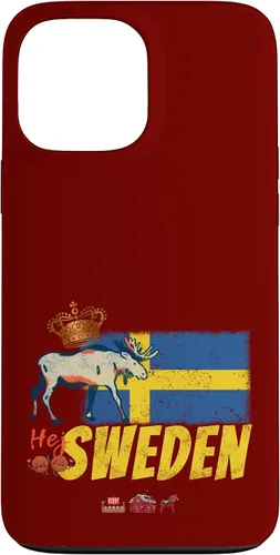 Vista 23 de Funda para iPhone 16 Suecia con bandera vintage y recuerdo de alce
