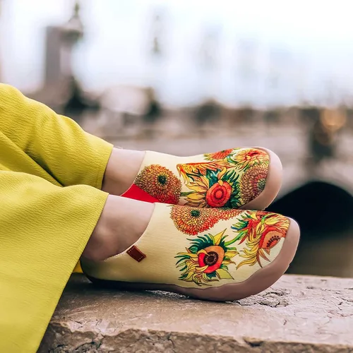Vista 3 de UIN - Mocasines de estilo informal para mujer, tenis para caminar en tejido de punto con diseños pintados, cómodos, suaves