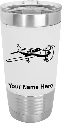 Vista 22 de LaserGram Vaso aislado al vacío de 20 onzas, avión de ala baja, grabado personalizado incluido (piel sintética, estilo béisbol)