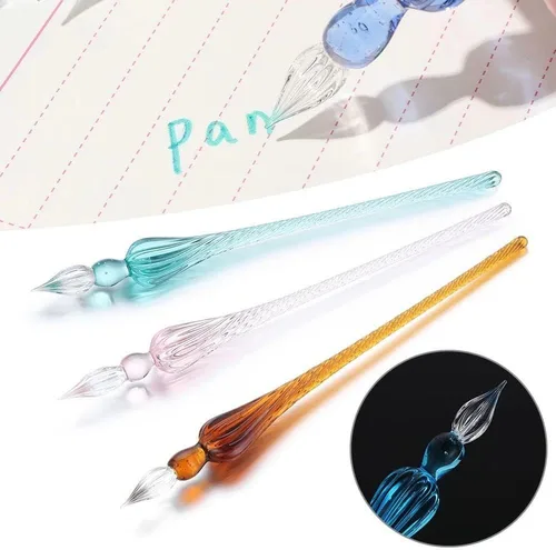 Vista 2 de Pluma estilográfica de cristal, pluma de inmersión, papelería, suministros de escritura, tinta de relleno hecha a mano, caligrafía vintage, pintura