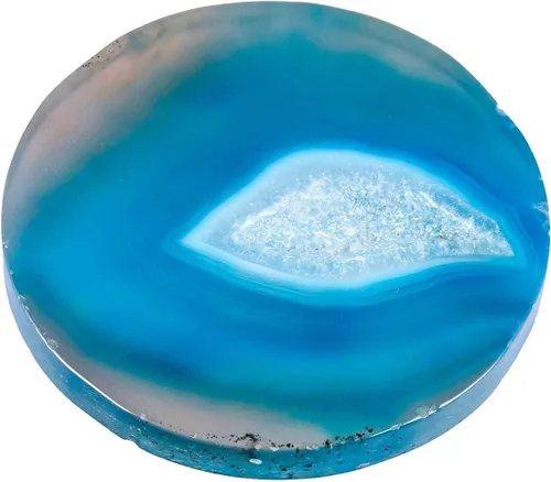 Vista 2 de Rockcloud Paquete de 6 rodajas de mesa de ágata, losa de piedra de ágata para tarjetas de identificación de boda, tarjetas de lugar de 1.7-2.4 Azul