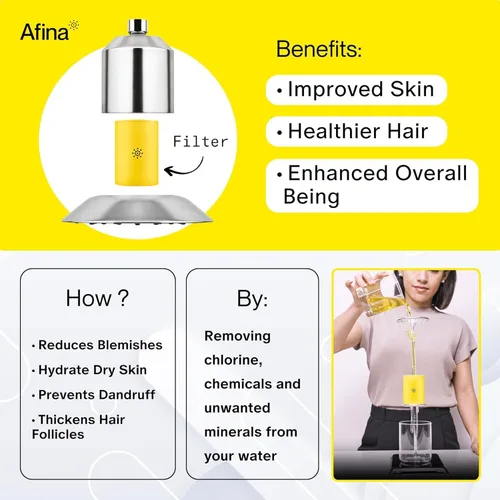 Vista 2 de Afina Cabezal de ducha filtrado, filtro de ducha para agua dura, mejora la piel y el cabello eliminando el cloro y los productos químicos tóxicos