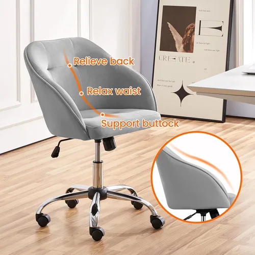 Vista 6 de Yaheetech Silla giratoria moderna de altura ajustable, silla de maquillaje con respaldo medio, silla de oficina para Momen con reposabrazos, ruedas