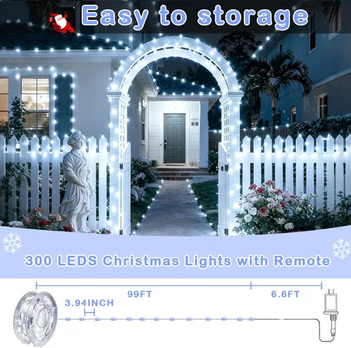 Vista 4 de Decute - Tira de luces de hadas de 300 LED de 99 pies de alambre plateado para árbol de Navidad, con control remoto, luz estrellada tipo luciérnaga
