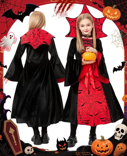 Vista 4 de Ropa de vestir para niños, disfraz de vampiro de Halloween para niñas