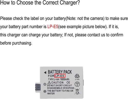 Vista 2 de LP-E5 - Cargador de batería para Canon EOS 500D, 450D, Kiss X3, Rebel T1i, XS