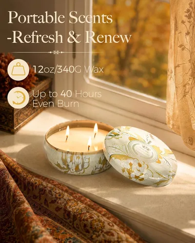 Vista 27 de M&SENSE Velas aromáticas de bayas cítricas, vela grande de lata de soja de 3 mechas, más de 40 horas de tiempo de combustión, cera vegana 100%
