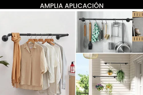 Vista 5 de Livabber Perchero Industrial de Tubería para Ropa, Perchero de Hierro Resistente Desmontable Montado en Pared, Barra de Ropa Rústica que Ahorra