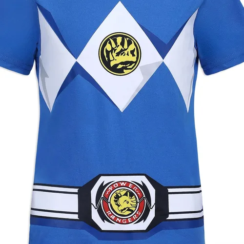 Vista 4 de Hasbro Power Rangers - Conjunto de camisa de manga corta y pantalones deportivos para niños pequeños, negrorojo o azulazul marino