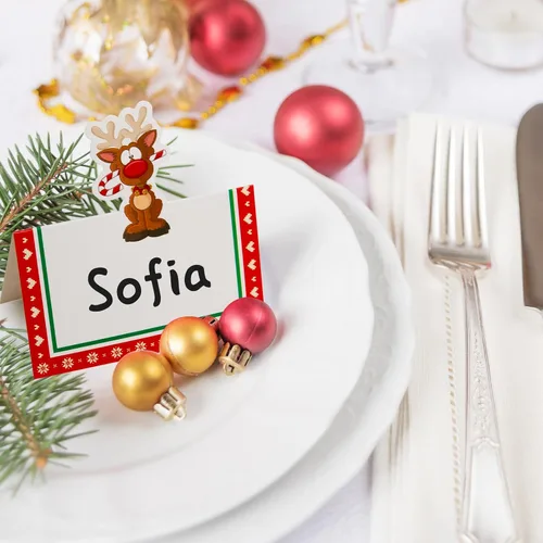 Vista 8 de Tarjetas de lugar de Navidad de Fancy Land para decoración de mesa navideña, 36 piezas de tarjetas de nombre de mesa
