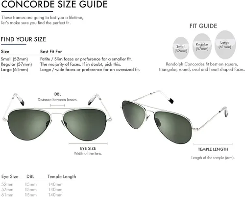 Vista 2 de Randolph USA Concorde Classic Aviator Gafas de sol para hombres o mujeres 100% UV