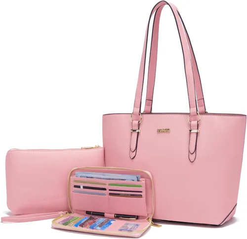 Vista 24 de Qiyuer - Juego de carteras y bolsos para mujer, bolso de trabajo, bolso de mano, bolso de hombro con asa superior, bolso con cartera a juego