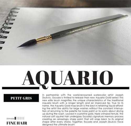 Vista 6 de Escoda Aquario Gold Series 1140 Joseph Zbukvic Artist - Brocha para acuarela y acrílico, mango corto, trapeador redondo, pelo de ardilla natural