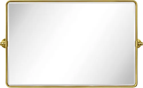 Vista 13 de TEHOME Espejo rectangular horizontal de estilo rústico con marco de metal negro y pivote redondeado para baño, espejos de tocador biselados 2-Negro