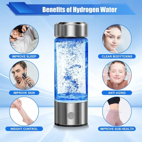 Vista 4 de Botella de Agua de Hidrógeno, Generador de Agua Rica en Hidrógeno, Máquina Ionizadora de Agua de Hidrógeno de Vidrio Portátil Recargable
