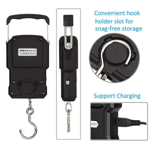 Vista 6 de Báscula Lugagge recargable portátil con gancho electrónico, bolsa colgante digital, báscula de peso para equipaje, báscula de pesca con cinta
