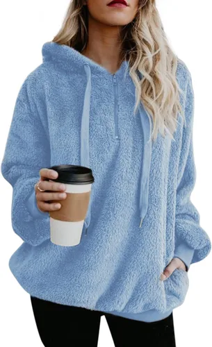 Vista 40 de Century Star Sudadera deportiva mullida de vellón con capucha para mujer de talla extragrande con bolsillos