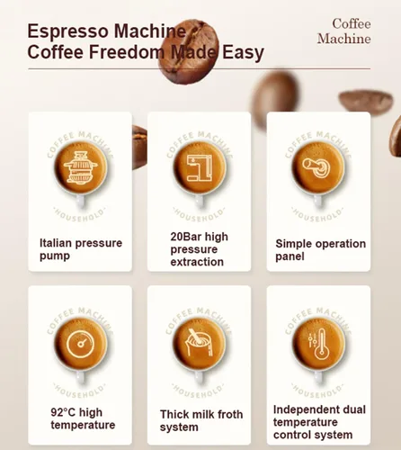 Vista 5 de Cafetera de espresso, capuchino y café con leche Máquina automática de café en cápsulas Espumador automático de leche Máquina de café espresso