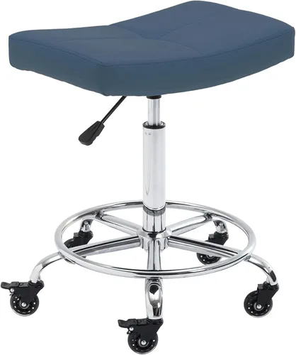 Vista 8 de Taburete con ruedas ajustable con asiento extra ancho, ruedas de goma bloqueables y reposapiés, silla giratoria para cocina, laboratorio, oficina