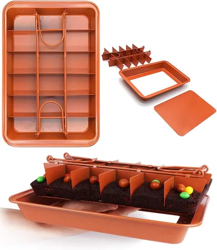 Vista 8 de Sartén para brownie con divisores antiadherentes para brownies, haz 18 brownies precortados a la vez, bandeja para hornear brownie individual
