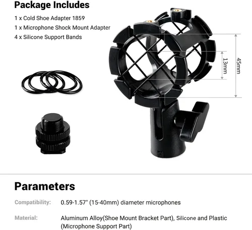 Vista 6 de SmallRig Montaje de choque para micrófono con pinza de zapata fría para zapatos de cámara y postes de pluma 1859 Compatible con soportes de zapata