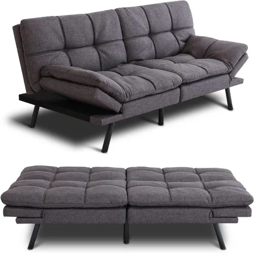 Vista 9 de Sofá cama de futón convertible, sofá futón de espuma viscoelástica, sofá cama tipo futón, sofá cama pequeño moderno con respaldo dividido para sala