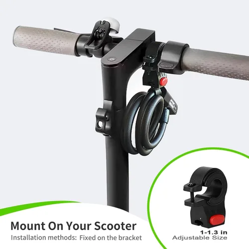 Vista 2 de Bloqueo de scooter de 4 pies – Bloqueo de cable antirrobo con soporte de montaje, se adapta a scooter eléctrico, bicicleta de carretera, bicicleta