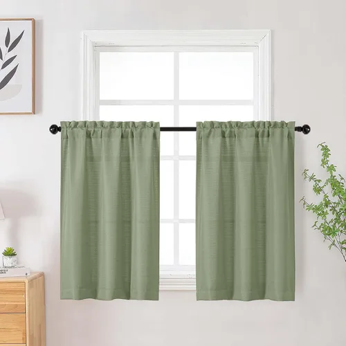 Vista 118 de Cortinas de lino para dormitorio y sala de estar de 96 pulgadas de largo, juego de 2 paneles, con bolsillo para cortinero, filtrado de luz, textura