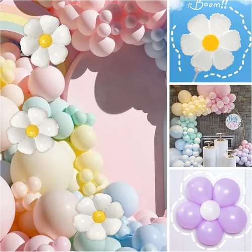 Vista 6 de Kit de arco de guirnalda de globos de margarita, globos de margarita, globos de macarrón pastel, arco de globos pastel de primavera para decoración